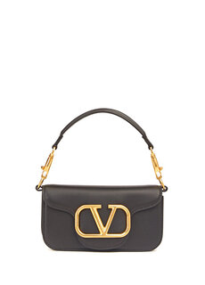 Женская кожаная сумка через плечо с черным логотипом Valentino Garavani