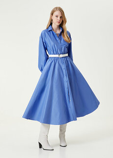 Синее платье-рубашка из тафты миди Beymen