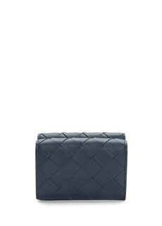 Темно-синий вязаный мужской кожаный кошелек с текстурой Bottega Veneta