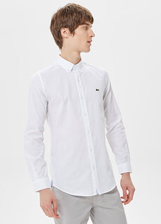 Белая мужская рубашка slim fit с воротником на пуговицах Lacoste