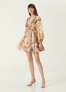 Кремовое мини-льняное платье с узором в стиле пэчворк Zimmermann