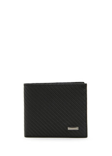 Черный мужской кожаный кошелек в полоску с диагональной полоской Beymen