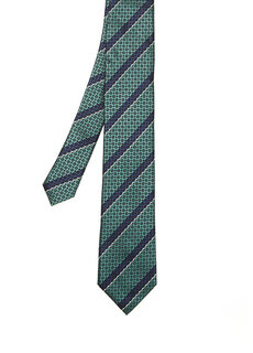 Зеленый шелковый галстук с узором в полоску Zegna