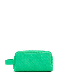 Зеленая кожаная сумка для бритья Bottega Veneta