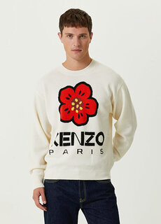 Off-white шерстяной свитер с круглым вырезом и логотипом Kenzo