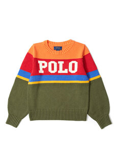 Жаккардовый свитер для девочек зеленого цвета с логотипом Polo Ralph Lauren