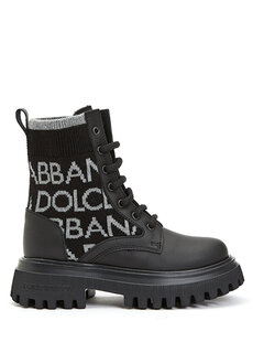 Черно-серые кожаные ботинки с логотипом для мальчиков Dolce&amp;Gabbana