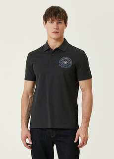 Темно-серая футболка с воротником-поло и вышитым логотипом Versace