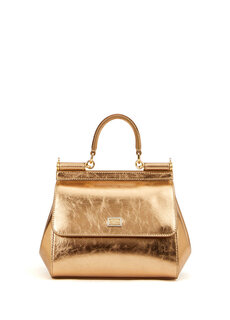 Женская кожаная сумка через плечо sicily среднего золотого цвета Dolce&amp;Gabbana
