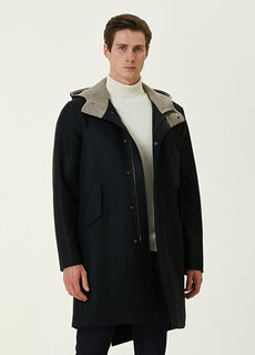 Темно-синяя шерстяная куртка с капюшоном и деталями из овчины Harris Wharf London