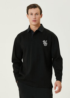 Черная футболка с длинным рукавом и воротником-поло с вышитым логотипом Y-3