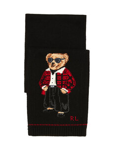 Черный женский шерстяной жаккардовый шарф с логотипом Polo Ralph Lauren