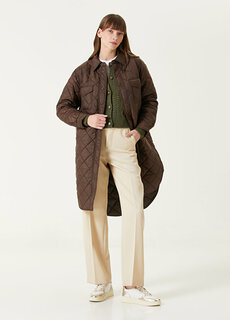 Коричневое стеганое длинное пальто Polo Ralph Lauren