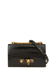 Черная женская кожаная сумка через плечо jeweled satchel Alexander McQueen