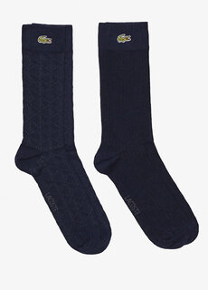 Длинные темно-синие мужские носки из 2 предметов с принтом Lacoste