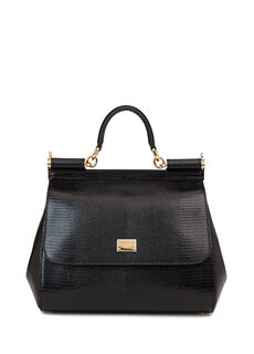 Черная женская кожаная сумка через плечо sicily среднего размера Dolce&amp;Gabbana