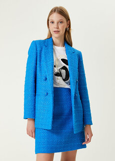 Синий блестящий двубортный твидовый пиджак Beymen