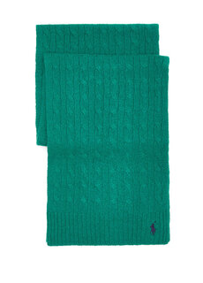 Зеленый вязаный женский шерстяной шарф с фактурным логотипом Polo Ralph Lauren