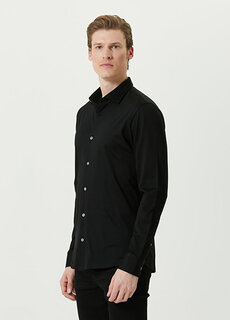 Черная мерсеризованная рубашка с открытым воротником Beymen