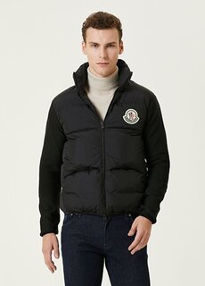 Черное пальто с детальным логотипом garni Moncler