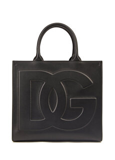 Женская кожаная сумка-шоппер с черным логотипом Dolce&amp;Gabbana