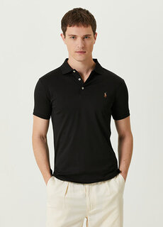 Черная футболка с воротником-поло и вышитым логотипом Polo Ralph Lauren
