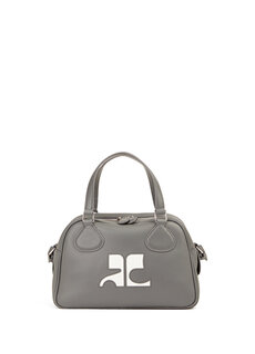 Женская кожаная сумка с серым логотипом Courreges