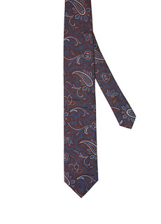 Синий коричневый шелковый галстук с узором &quot;пейсли&quot; Pal Zileri