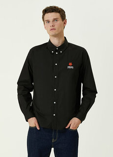 Черная рубашка с вышитым логотипом Kenzo