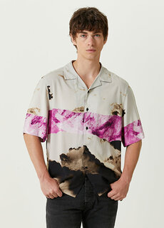 Бежевая рубашка в полоску с коротким рукавом и узором в стиле батик Calvin Klein