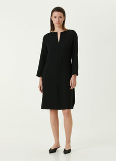 Черное платье-миди с драпировкой и деталями Emporio Armani