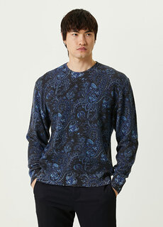 Темно-синий шерстяной свитер с этническим узором Etro