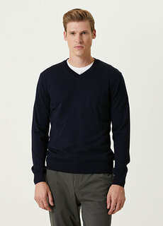 Темно-синий шерстяной свитер с v-образным вырезом Beymen