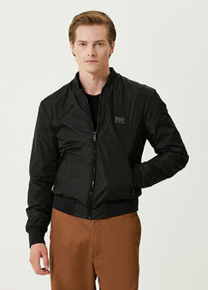 Черное пальто с воротником-стойкой и логотипом Dolce&amp;Gabbana