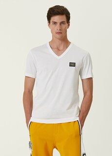 Белая футболка с v-образным вырезом и логотипом Dolce&amp;Gabbana