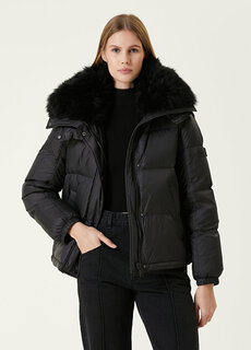 Черное пуховое пальто с капюшоном Yves Salomon