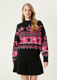 Розовый жаккардовый свитер с черной звездой Beymen