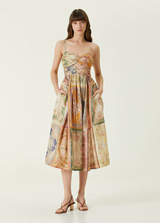 Кремовое шелковое платье миди с цветочным принтом в стиле пэчворк Zimmermann