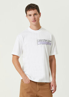 Многослойная белая футболка с принтом address Calvin Klein