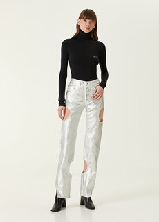 Серебряные джинсовые брюки с глубоким вырезом и детальной отделкой Off-White
