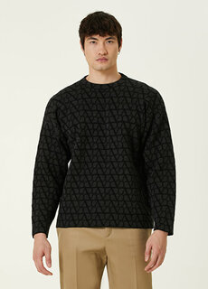 Черный шерстяной жаккардовый свитер с логотипом Valentino