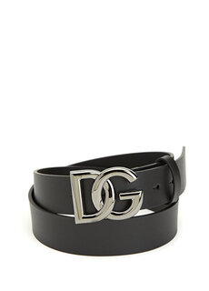 Мужской кожаный ремень с черной пряжкой с логотипом Dolce&amp;Gabbana