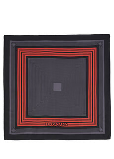 Женский шелковый шарф с черным полосатым логотипом Ferragamo