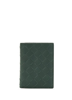Зеленый вязаный мужской кожаный кошелек с текстурой Bottega Veneta