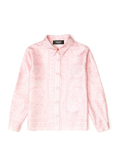Розовая шелковая рубашка для девочки с узором в стиле барокко Versace