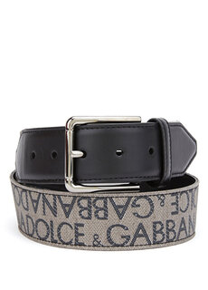 Коричневый мужской жаккардовый ремень с логотипом Dolce&amp;Gabbana