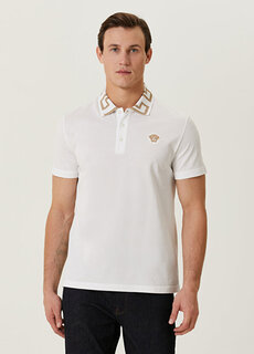Белая футболка с воротником-поло и деталью медузы Versace