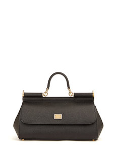 Удлиненная черная женская кожаная сумка на плечо sicily Dolce&amp;Gabbana