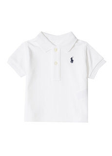 Белая футболка с воротником-поло и логотипом для мальчика Polo Ralph Lauren