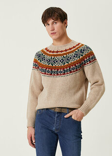 Жаккардовый шерстяной свитер цвета экрю с геометрическим узором Howlin Howlin'